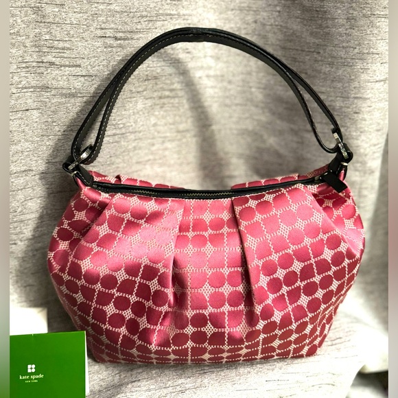 Kate Spade Vintage NWOT Pink Jacquard Noel & Black Leather Shoulder bag. Dustbag - Picture 1 of 12